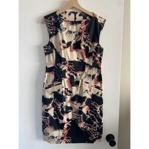 Women’s French Connection Sheath Dress Navy Pink Size 8 Cap Sleeves Knee Length